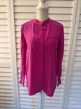 Vince Fuchsia Long-Sleeve Button-Down 100% Silk Blouse